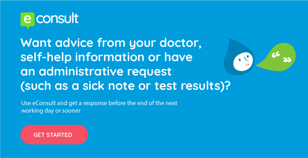 eConsult. Contact your doctor online and get help by the end of the next working day or sooner